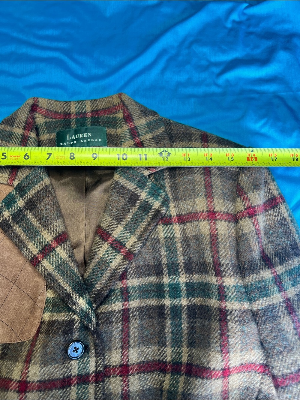 Lauren Ralph Lauren Wool Plaid Shooting Blazer Suede Patch Size 4 - Picture 8 of 16